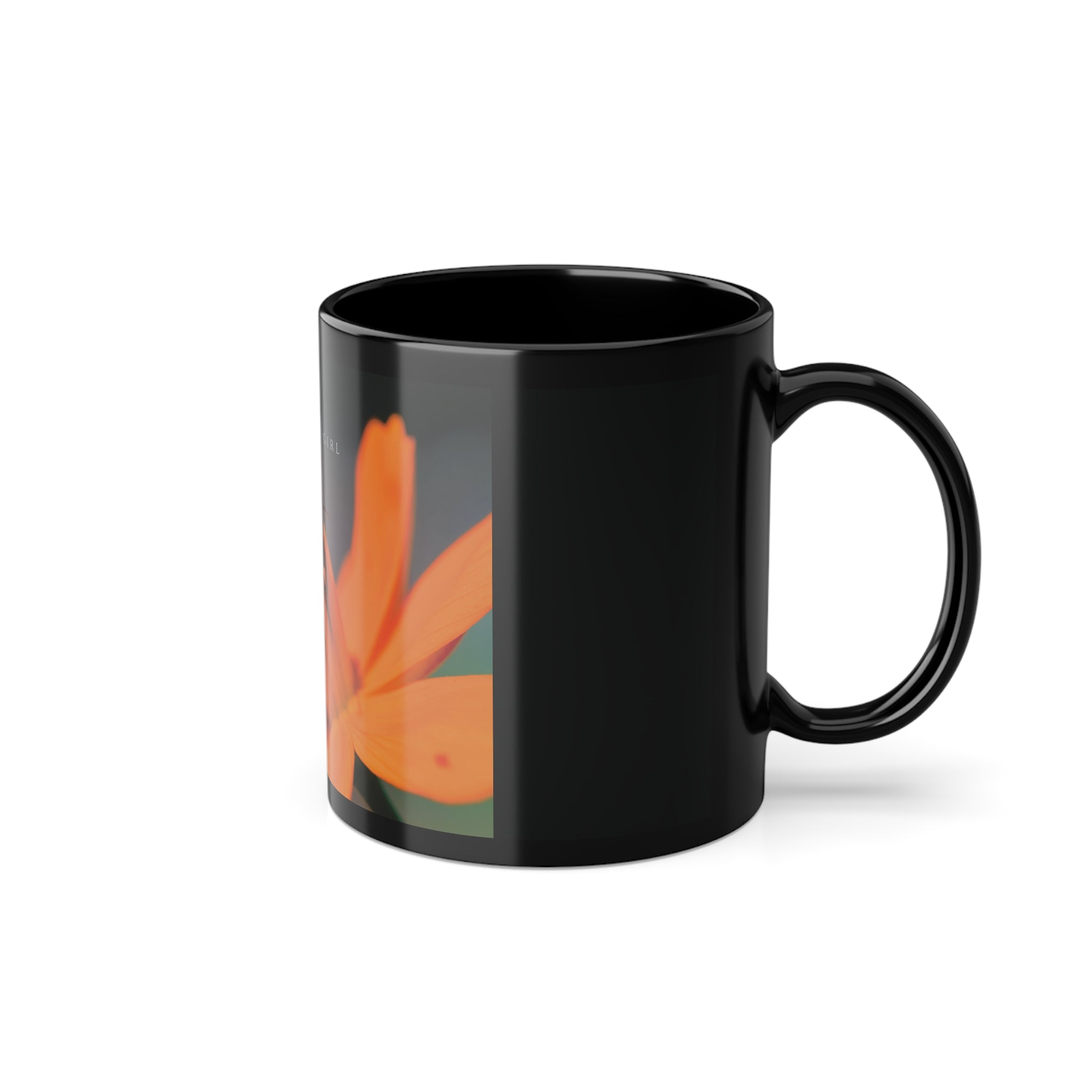 Black mug with bee flower